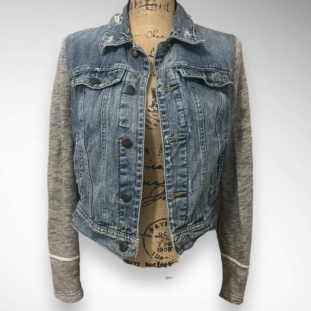 FREE‎ PEOPLE Collared Knit and Denim Jean Jacket Size XS | EUC